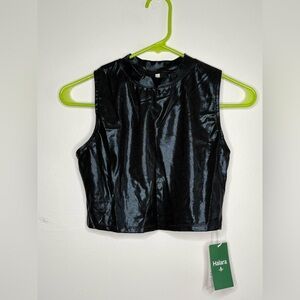 Halara Black Shiny Crop Tank Top